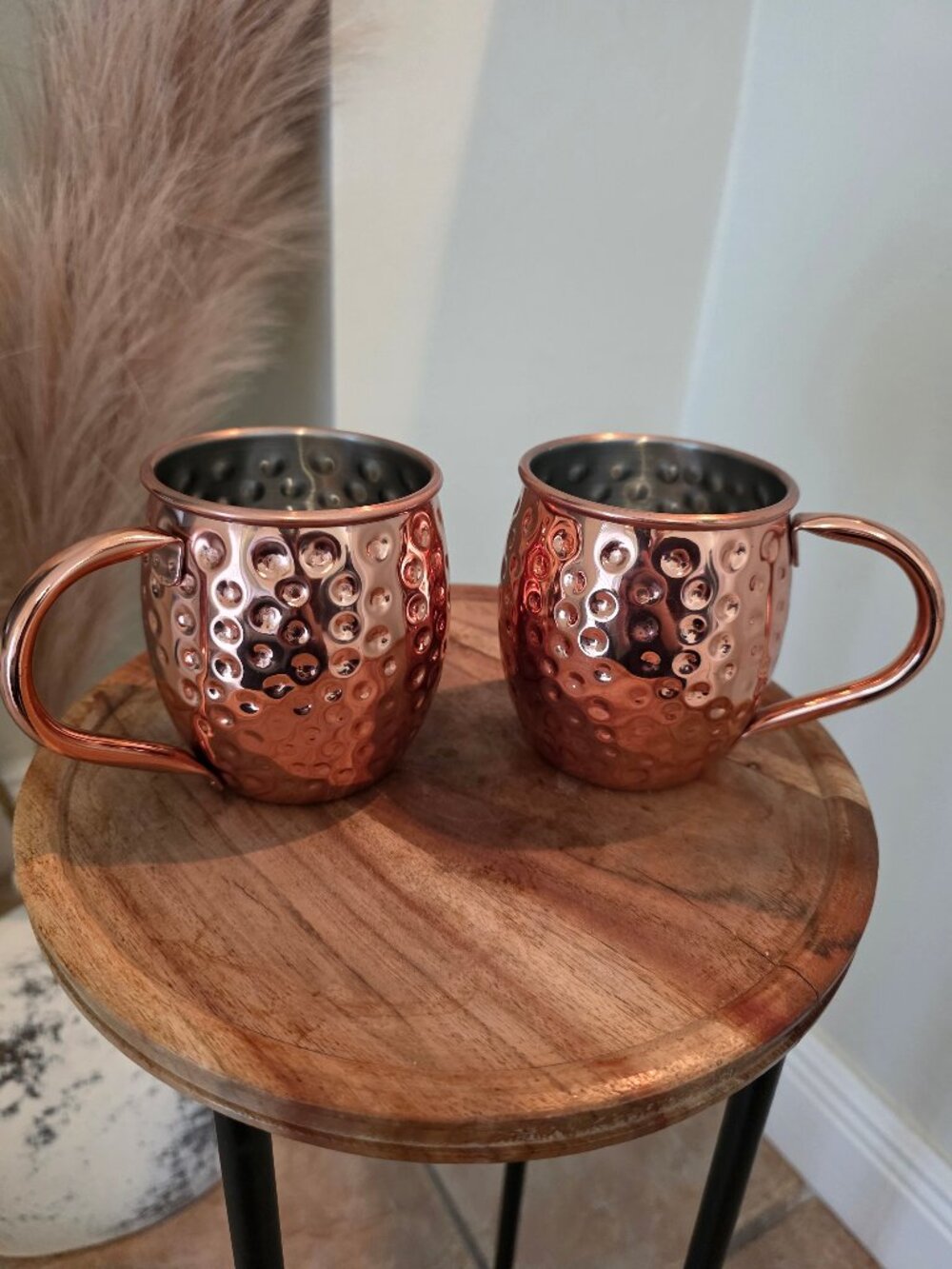 Hammered Copper Moscow Mule Mugs Set of 2 Stainless Steel Lined Barware